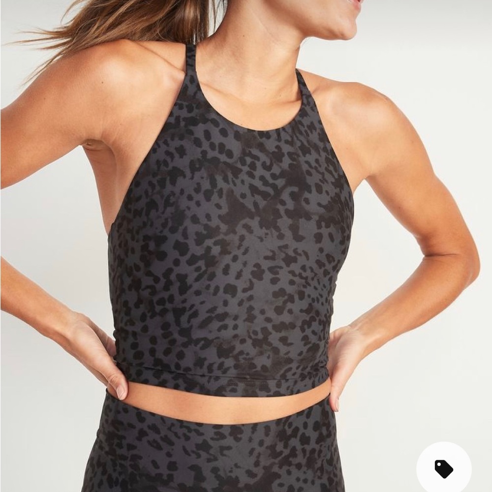 Women’s Old Navy PowerSoft Longline Padded Sports Bra, Gray & Black Cheetah